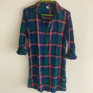 Flannel like dress with rolled sleeves